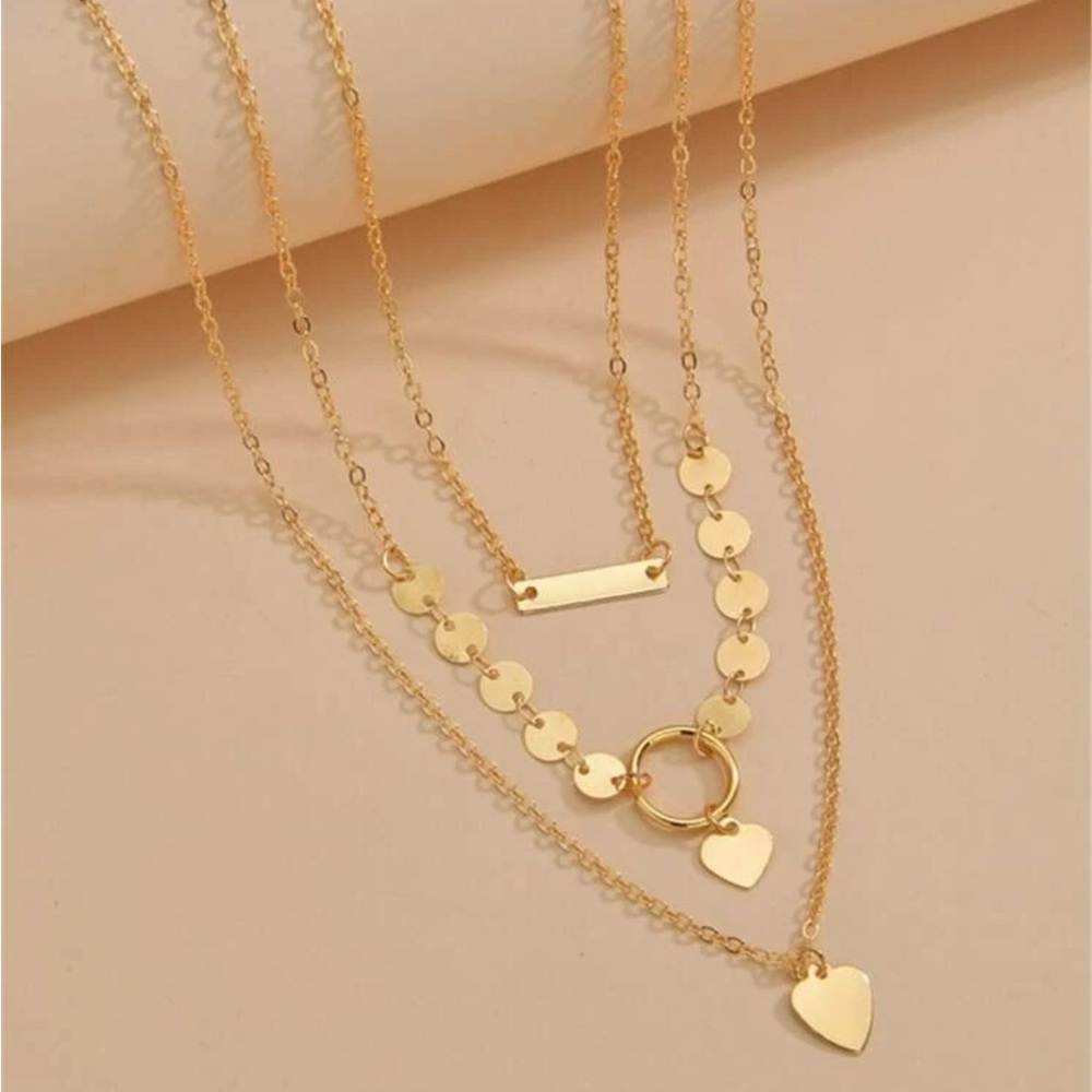 🎉 New Layered Heart & Bar Gold Plated Chain Necklace